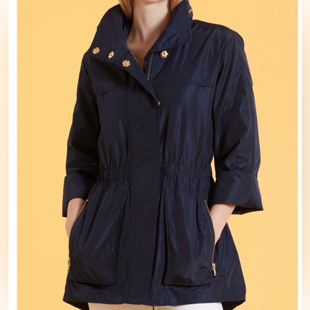 Tyler Boe Navy Blue Lightweight Anorak Jacket with Gold Accents